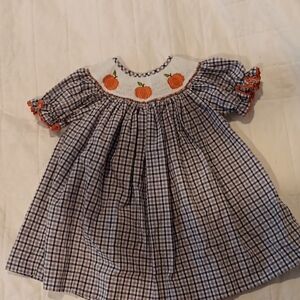 Stellybelly Smocked Plaid Dress - Navy, White & Orange